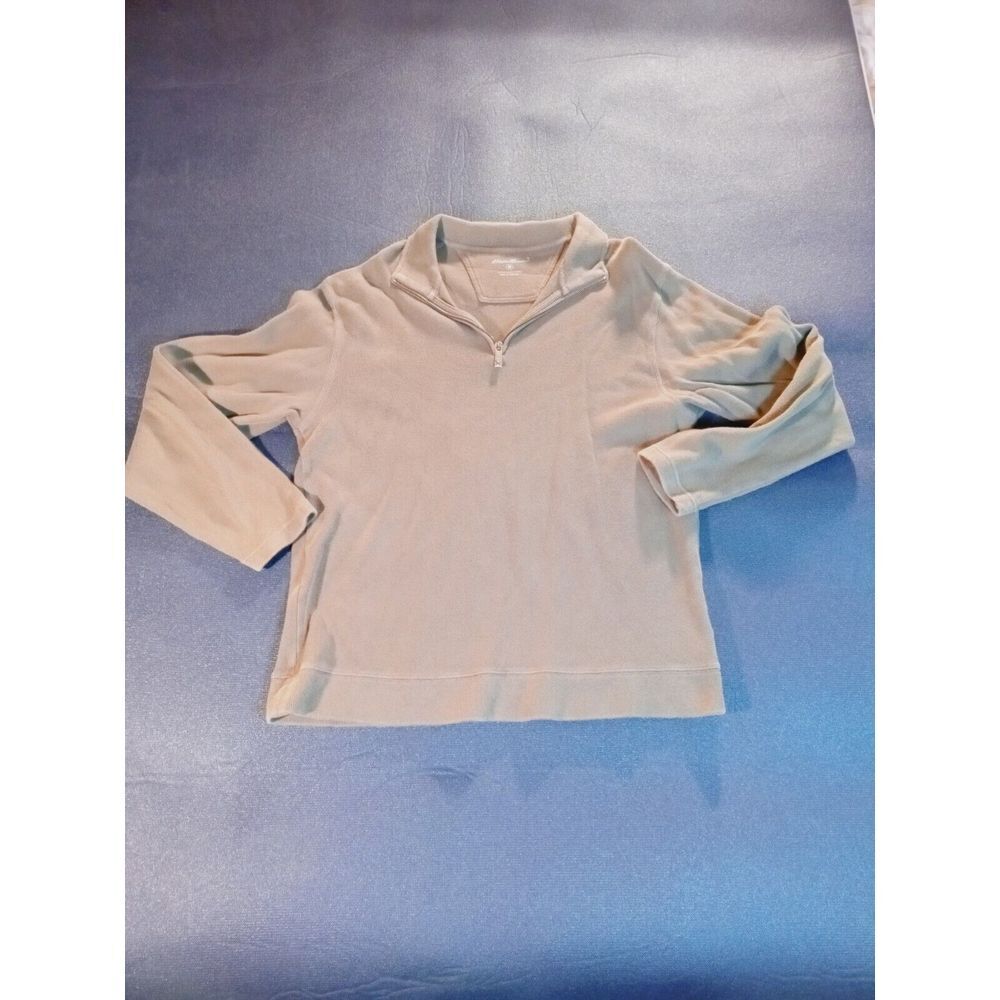Vintage Eddie Bauer Men's Half Zip Pullover Sweater Tan Size‎ Medium 100% Cotton